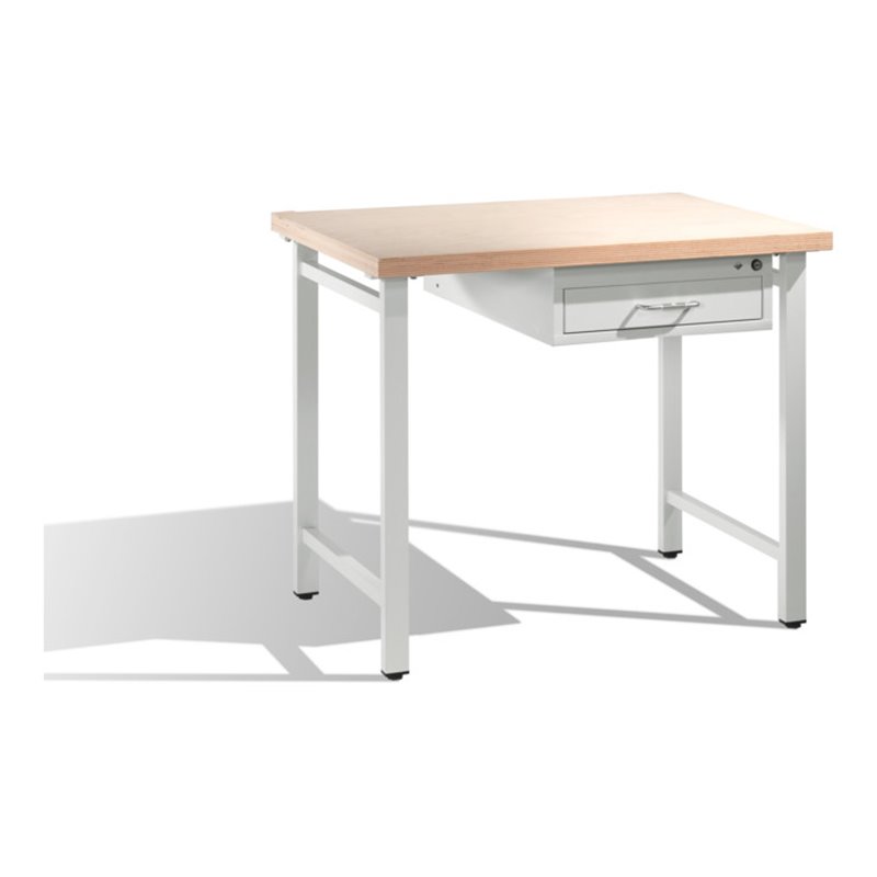 C+P Werkbank mit Multiplexplatte und 1 Schublade 3 HE Front Lichtgrau Korpus Lichtgrau