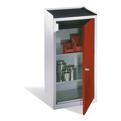 C+P Werkzeug-Beistellschrank mit Drehtüren 2 Böden und Schublade Front Enzianblau Korpus Lichtgrau