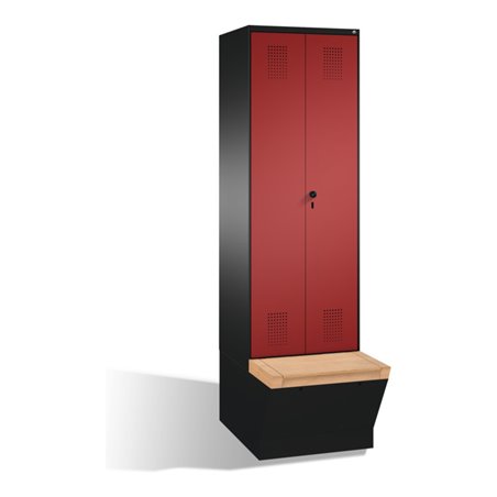 C+P Doppelspind Evolo mit Sitzbox 2 Abteile Front Rubinrot Korpus Schwarzgrau