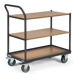 STIER Tischwagen mit 3 Ladeflächen und Schiebebügel, Tragkraft 250 kg, TPE-Bereifung