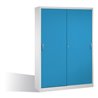 C+P Werkzeugschrank mit Schiebetüren innen 2 x 4 Böden Front Lichtblau Korpus Lichtgrau