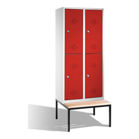 C+P Doppelstockspind Classic mit Sitzbank 4 Fächer Front Rubinrot Korpus Lichtgrau