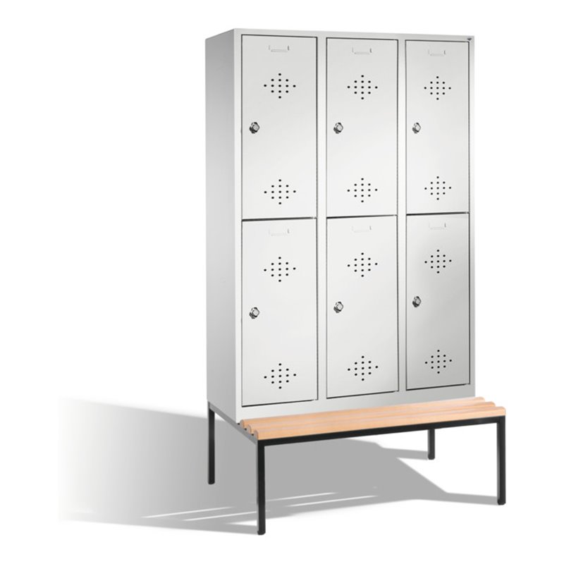 C+P Doppelstockspind Classic mit Sitzbank 6 Fächer Front Lichtgrau Korpus Lichtgrau