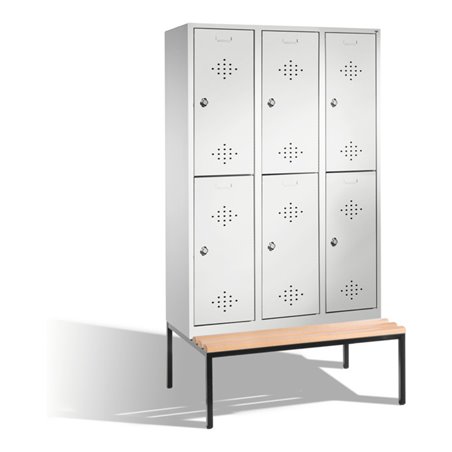 C+P Doppelstockspind Classic mit Sitzbank 6 Fächer Front Lichtgrau Korpus Lichtgrau
