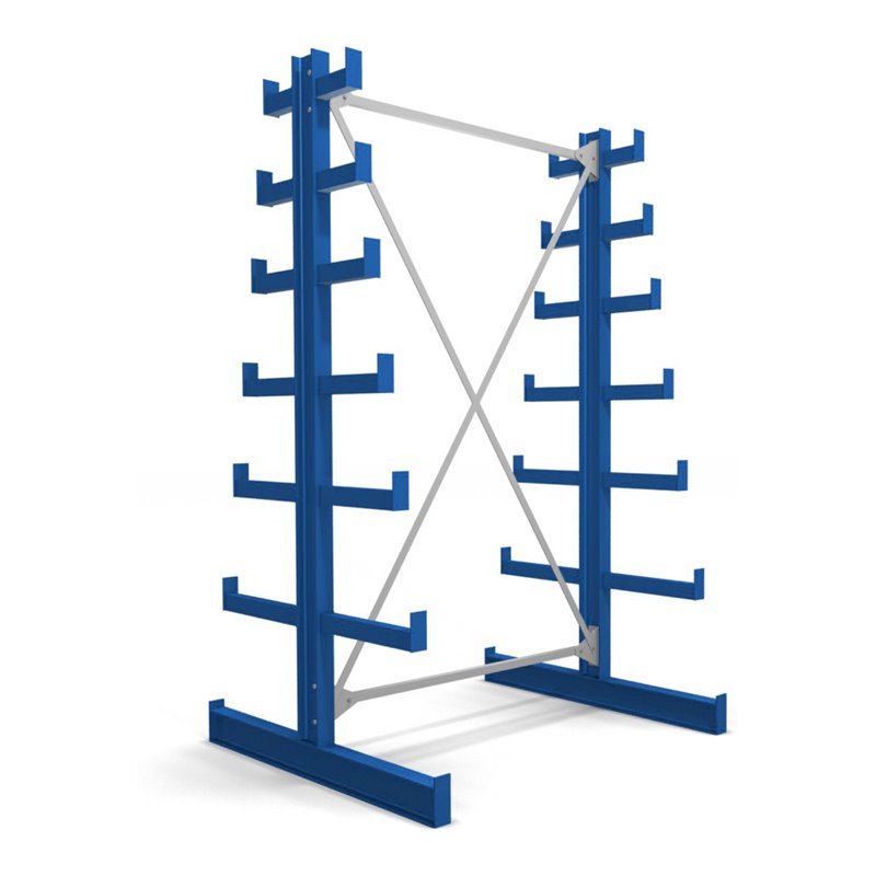 STIER Kragarmregal doppelseitig mit 6 absteigenden Ebenen enzianblau