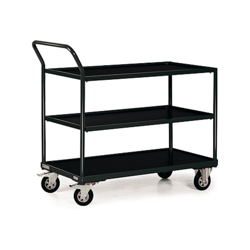 STIER Tischwagen mit 3 Ladeflächen + Schiebebügel schräg