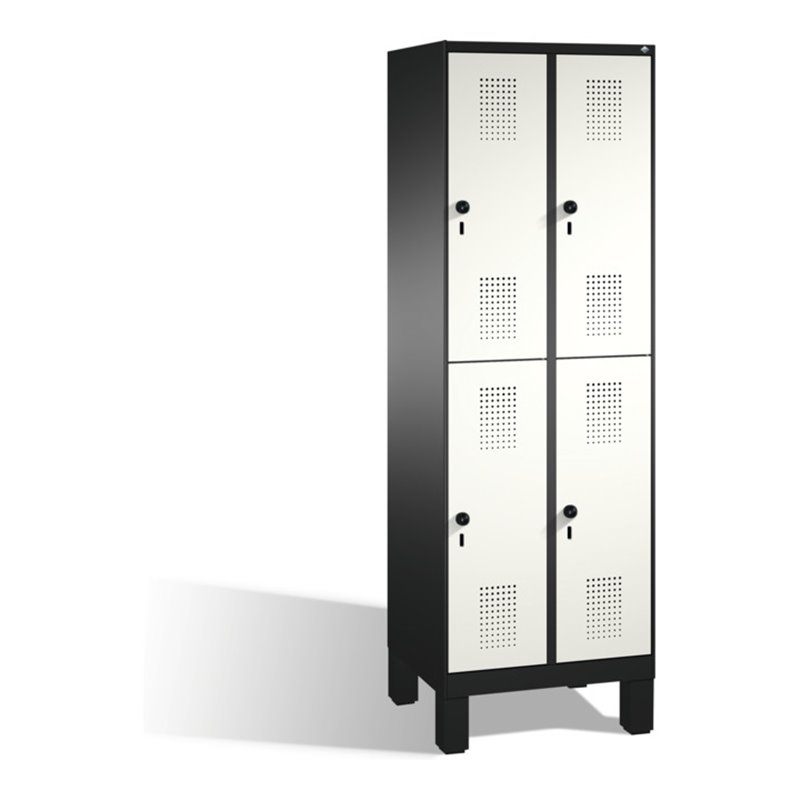 C+P Doppelstockspind Evolo auf Füßen 4 Fächer Front Reinweiß Korpus Schwarzgrau