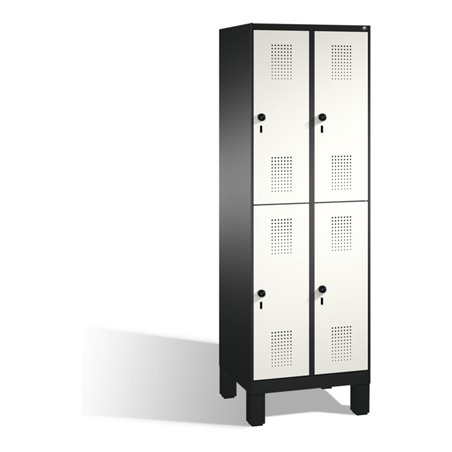 C+P Doppelstockspind Evolo auf Füßen 4 Fächer Front Reinweiß Korpus Schwarzgrau