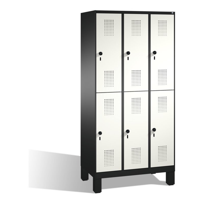 C+P Doppelstockspind Evolo auf Füßen 6 Fächer Front Reinweiß Korpus Schwarzgrau