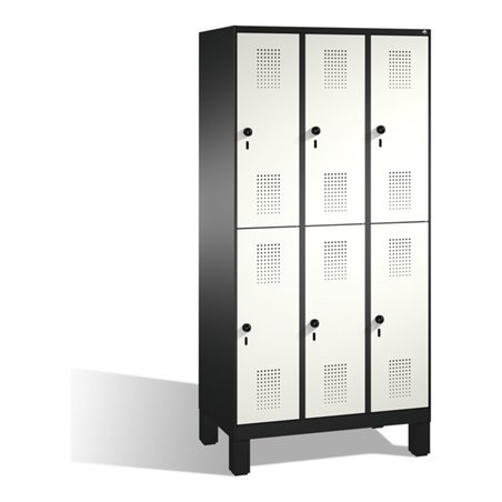 C+P Doppelstockspind Evolo auf Füßen 6 Fächer Front Reinweiß Korpus Schwarzgrau