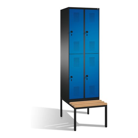 C+P Doppelstockspind Evolo mit Sitzbank 4 Fächer Front Enzianblau Korpus Schwarzgrau