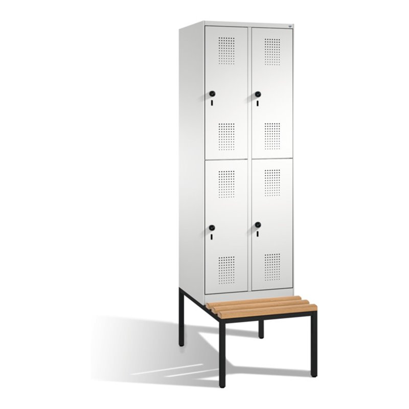 C+P Doppelstockspind Evolo mit Sitzbank 4 Fächer Front Lichtgrau Korpus Lichtgrau