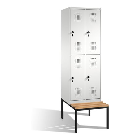 C+P Doppelstockspind Evolo mit Sitzbank 4 Fächer Front Lichtgrau Korpus Lichtgrau