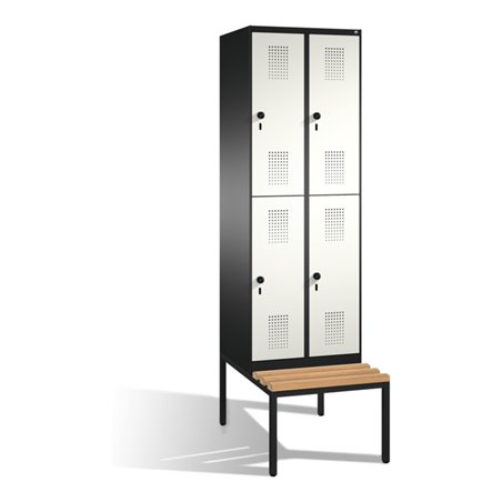 C+P Doppelstockspind Evolo mit Sitzbank 4 Fächer Front Reinweiß Korpus Schwarzgrau