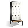 C+P Doppelstockspind Evolo mit Sitzbank 6 Fächer Front Reinweiß Korpus Schwarzgrau