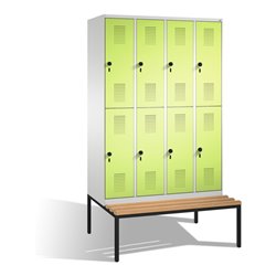 C+P Doppelstockspind Evolo mit Sitzbank 8 Fächer Front Viridingrün Korpus Lichtgrau