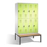 C+P Doppelstockspind Evolo mit Sitzbank 8 Fächer Front Viridingrün Korpus Lichtgrau