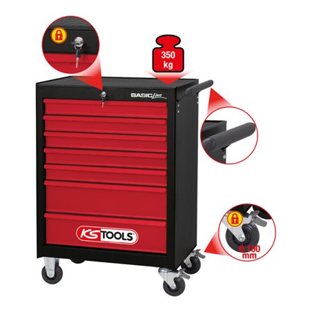 KS Tools BASICline Werkstattwagen, schwarz/rot