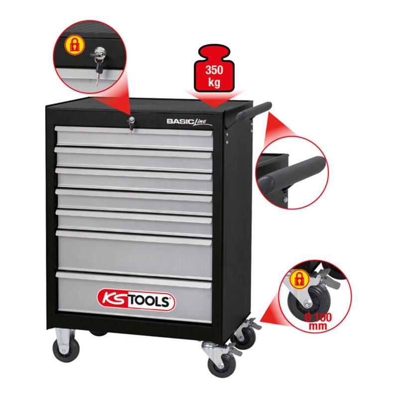 KS Tools BASICline Werkstattwagen, schwarz/silber
