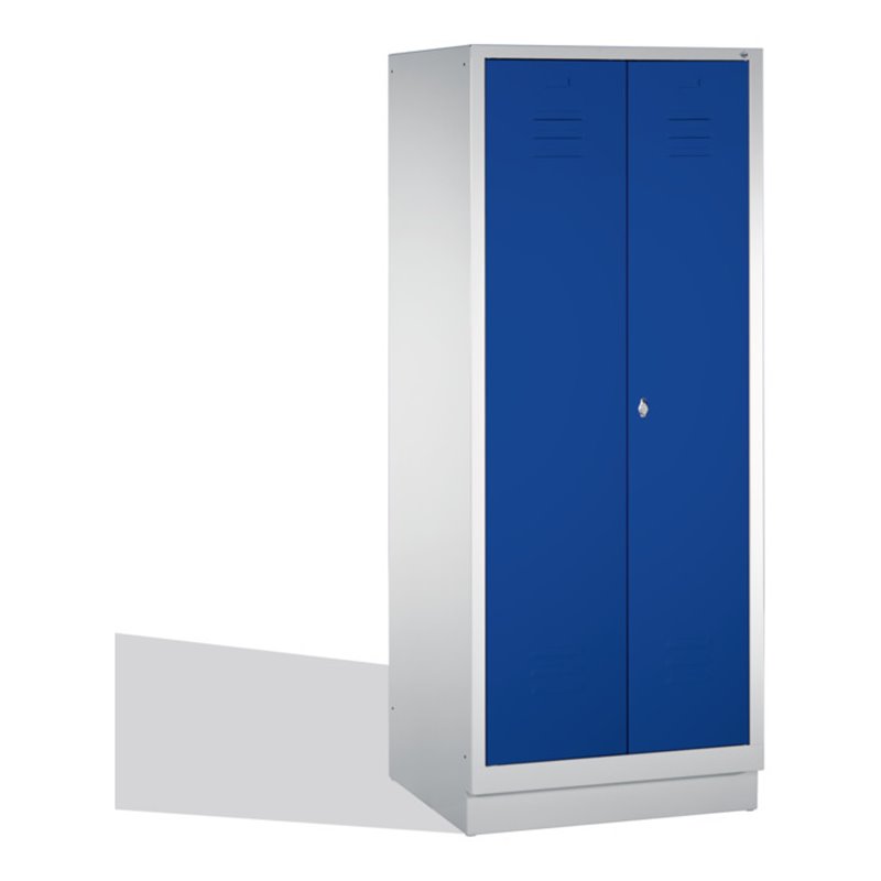 C+P Putzmittel-Spind Classic auf Sockel 2 Abteile Front Enzianblau Korpus Lichtgrau