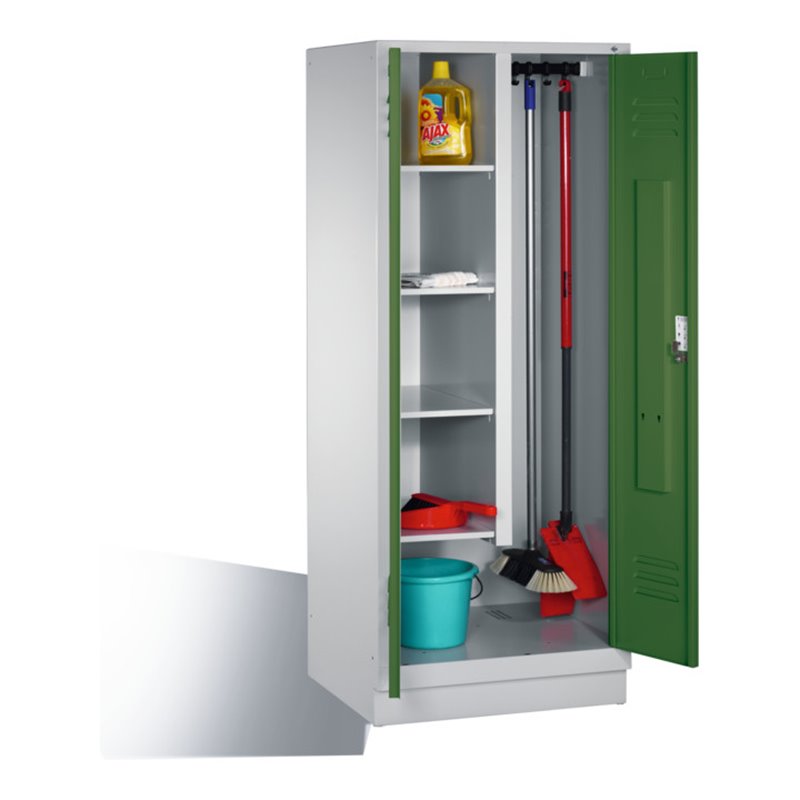 C+P Putzmittel-Spind Classic auf Sockel 2 Abteile Front Resedagrün Korpus Lichtgrau