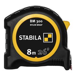 STABILA Taschenbandmaß BM 300, 8 m (26'), doppelseitige cm/inch-Skala, SPIKES-Haken