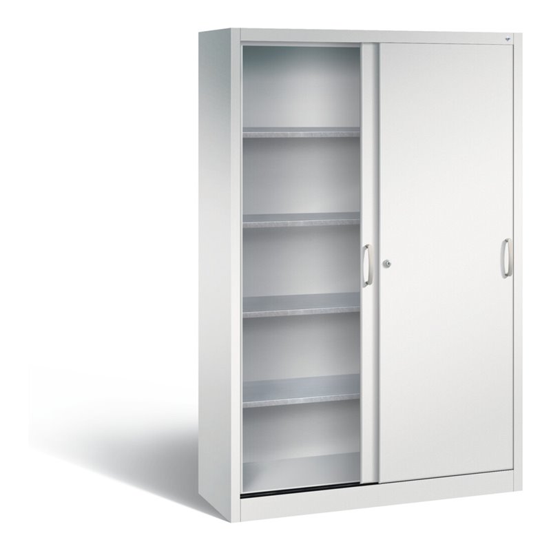 C+P Werkzeugschrank mit Schiebetüren innen 4 Böden Front Lichtgrau Korpus Lichtgrau