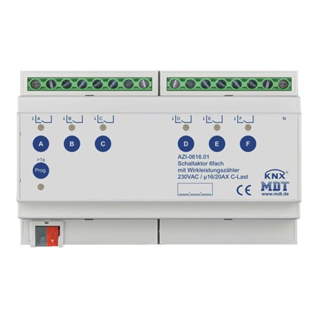 MDT technologies Schaltaktor 6-fach 8TE REG, 16/20A, 230VAC AZI-0616.01