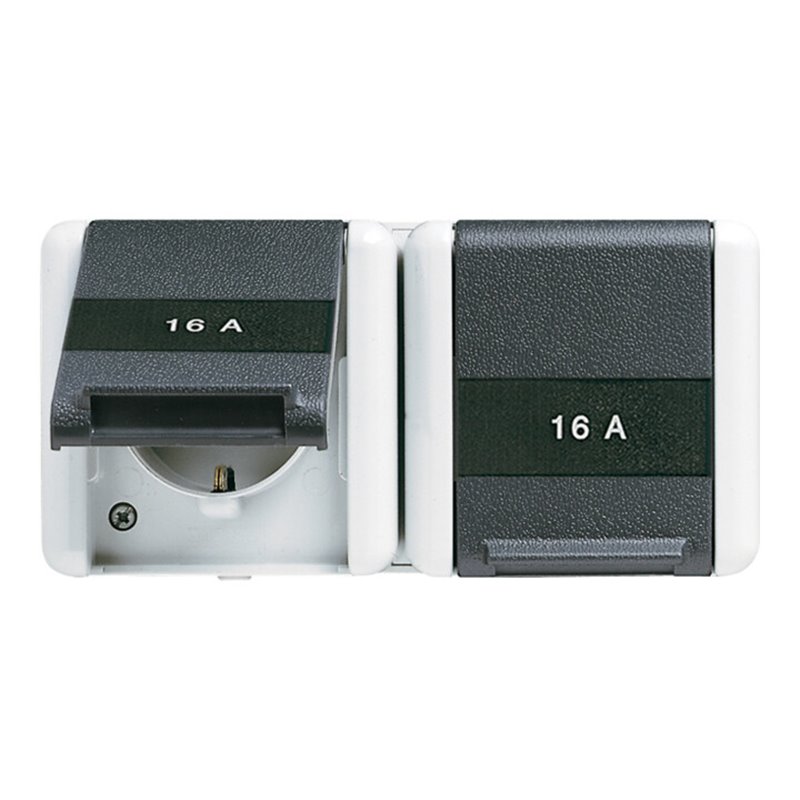 Jung SCHUKO-Steckdose 2-fach IP44 m.Beschr.waage. 8220 KINAW