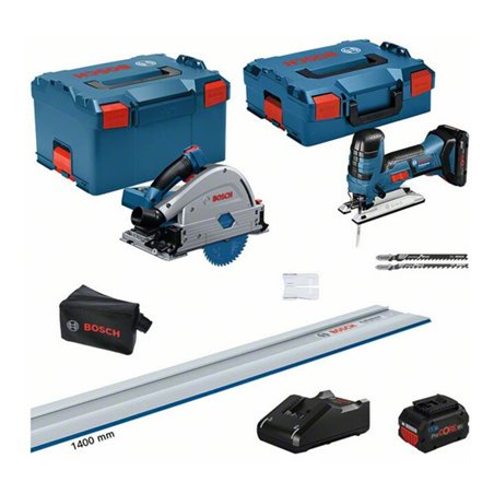 Bosch 18V kit: GKT + GST + FSN 1400 + 2 x PC (1 x 4,0 Ah +1 x 5,5 Ah) + GAL