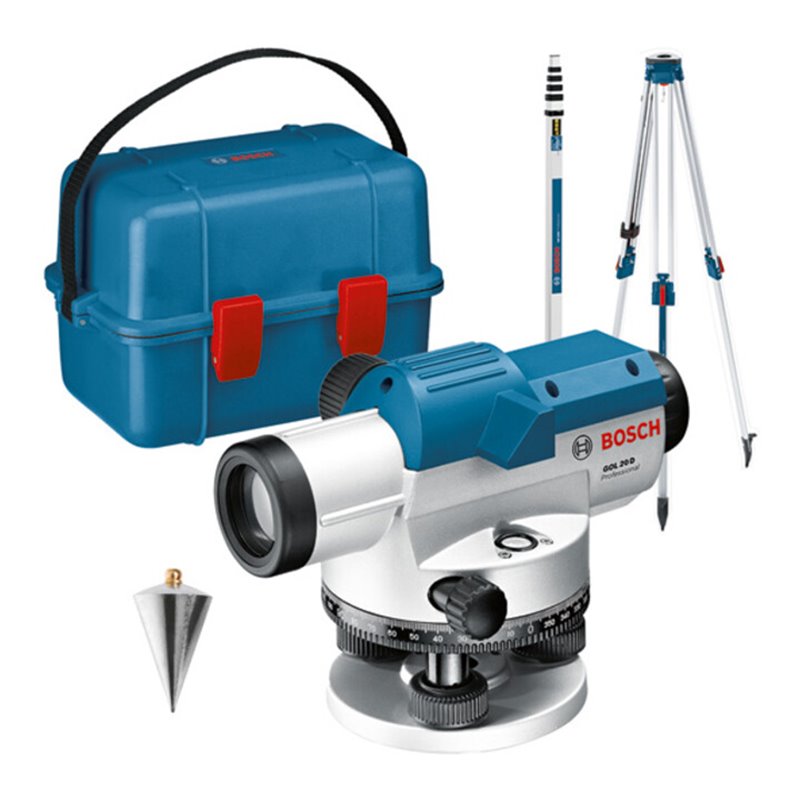 Bosch Optisches Nivelliergerät GOL 20 D mit Baustativ BT 160, Messstab GR 500