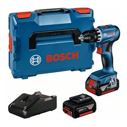 Bosch Akku-Bohrschrauber GSR 18V-45, 2 Akku GBA 18V 3.0Ah, Ladegerät u. L-BOXX