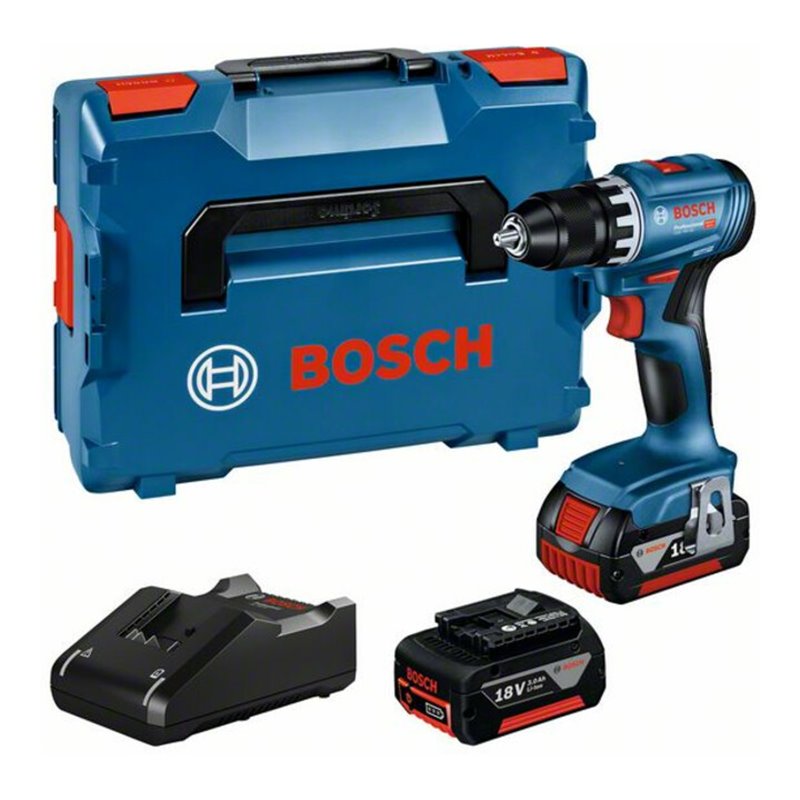 Bosch Akku-Bohrschrauber GSR 18V-45, 2 Akku GBA 18V 3.0Ah, Ladegerät u. L-BOXX
