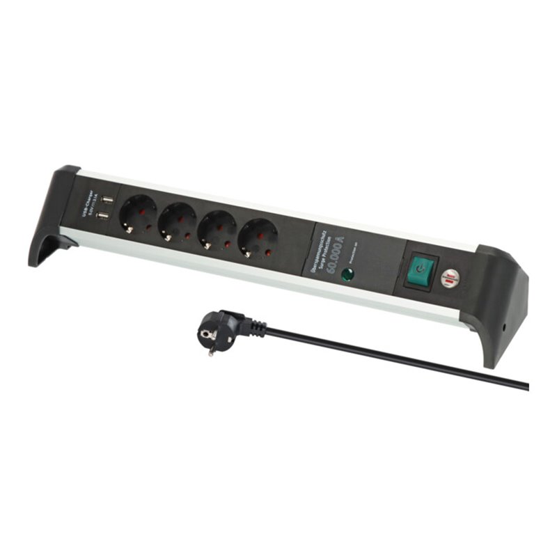 Brennenstuhl Alu-Office-Line Steckdosenleiste 4-fach mit USB und Überspannungsschutz