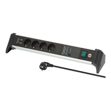 Brennenstuhl Alu-Office-Line Steckdosenleiste 4-fach mit USB und Überspannungsschutz