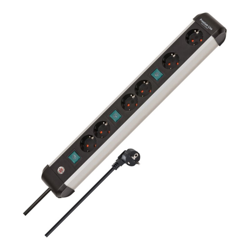Brennenstuhl Premium-Alu-Line Steckdosenleiste 6-fach / Steckerleiste aus hochwertigem Aluminium (1391030601)
