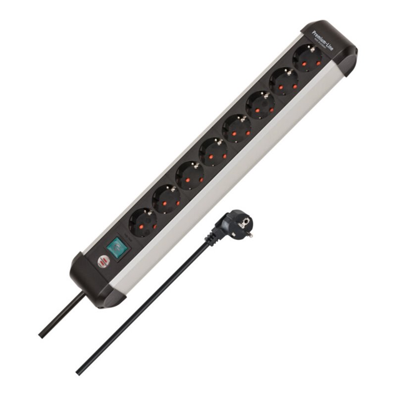 Brennenstuhl Premium-Alu-Line Steckdosenleiste 8-fach / Steckerleiste aus hochwertigem Aluminium
