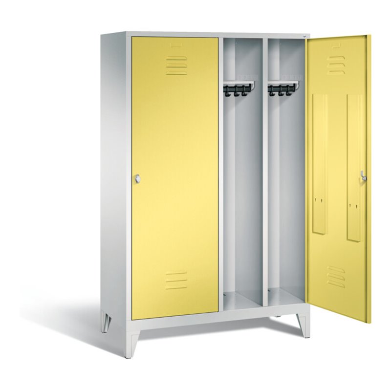 C+P Schwarz-Weiss-Spind Classic, H1850xB1190xT500mm, Front Schwefelgelb, Korpus Lichtgrau (8210-40)