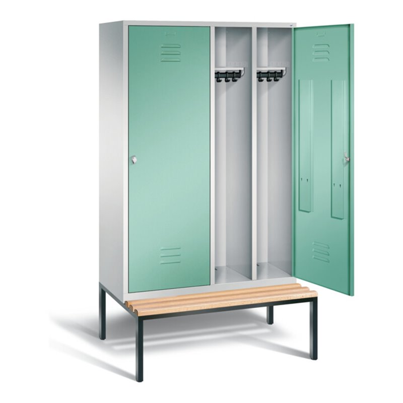 C+P Schwarz-Weiss-Spind Classic, H2090xB1190xT815mm, Front Lichtgrün, Korpus Lichtgrau, Gestell Schwarzgrau (8250-40)