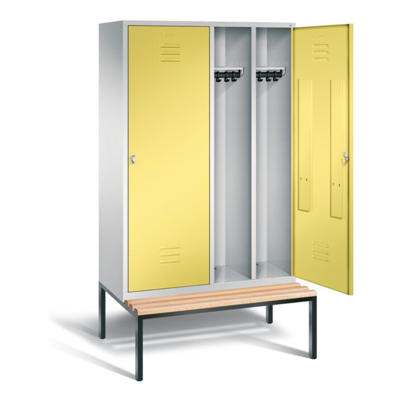 C+P Schwarz-Weiss-Spind Classic, H2090xB1190xT815mm, Front Schwefelgelb, Korpus Lichtgrau, Gestell Schwarzgrau (8250-40)