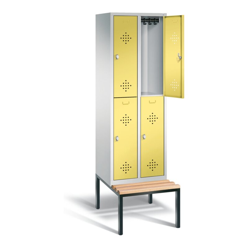 C+P Spind doppelstöckig Classic, H2090xB610xT815mm, Front Schwefelgelb, Korpus Lichtgrau, Gestell Schwarzgrau (8350-20)