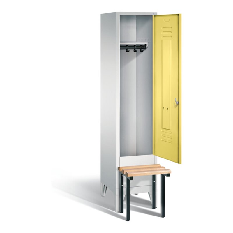 C+P Garderobenschrank Classic, H1850xB420xT500mm, Front Schwefelgelb, Korpus Lichtgrau, Gestell Schwarzgrau (8030-12)