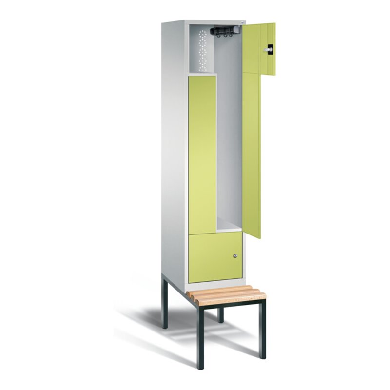 C+P Garderobenschrank Classic, H2090xB420xT510mm, Front Viridingrün, Korpus Lichtgrau, Gestell Schwarzgrau (8153-122)