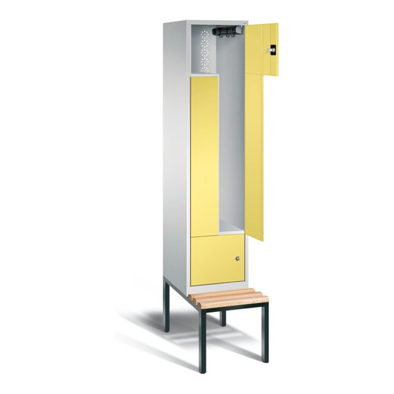 C+P Garderobenschrank Classic, H2090xB420xT510mm, Front Schwefelgelb, Korpus Lichtgrau, Gestell Schwarzgrau (8153-122)