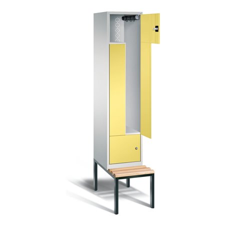C+P Garderobenschrank Classic, H2090xB420xT510mm, Front Schwefelgelb, Korpus Lichtgrau, Gestell Schwarzgrau (8153-122)