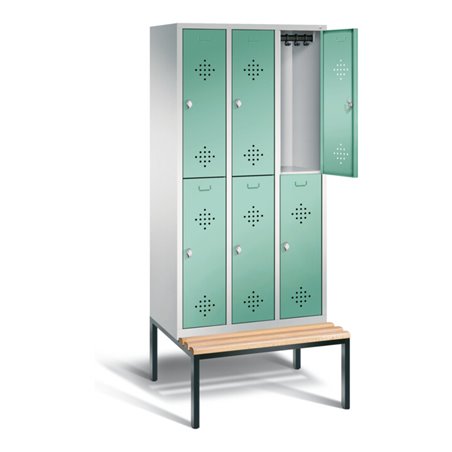 C+P Spind doppelstöckig Classic, H2090xB900xT815mm, Front Lichtgrün, Korpus Lichtgrau, Gestell Schwarzgrau (8350-30)