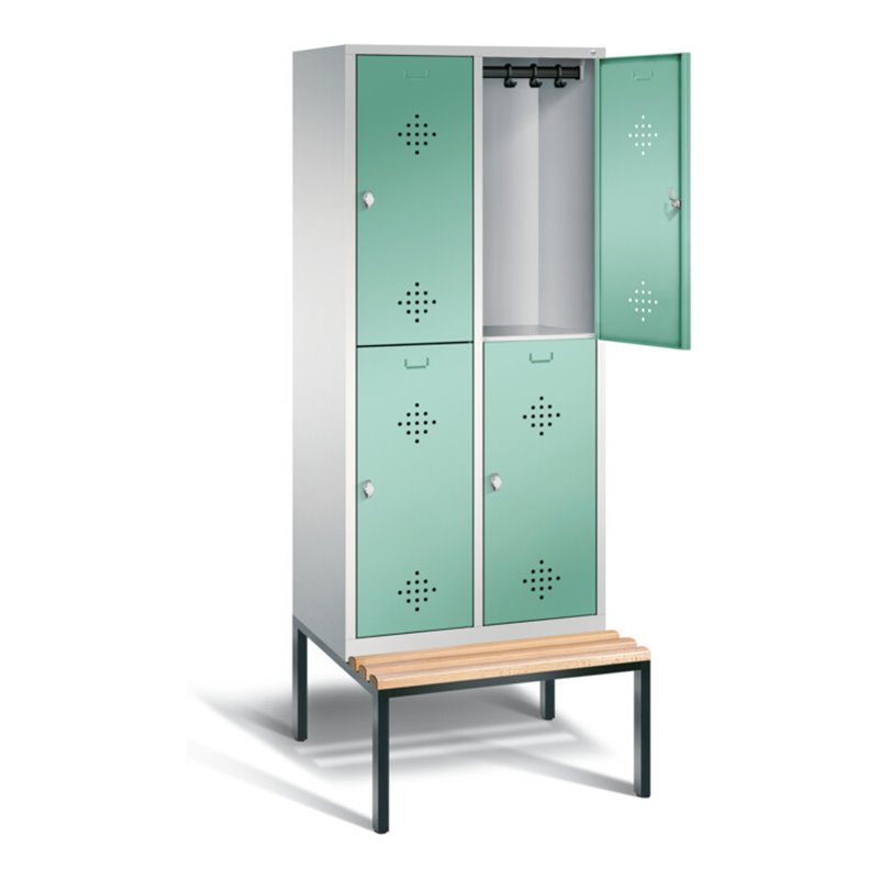 C+P Spind doppelstöckig Classic, H2090xB810xT815mm, Front Lichtgrün, Korpus Lichtgrau, Gestell Schwarzgrau (8350-22)