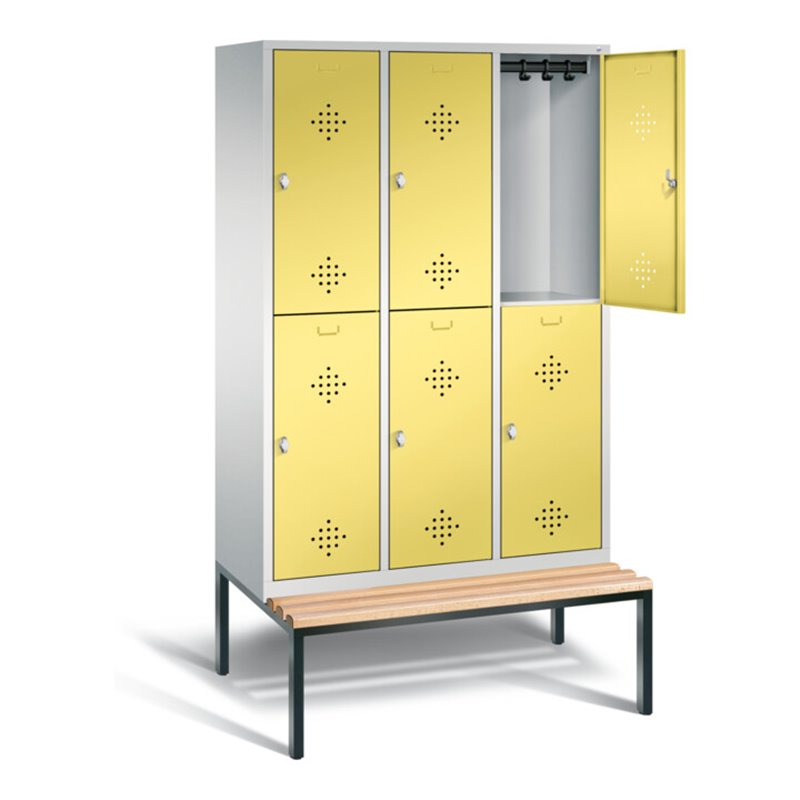 C+P Spind doppelstöckig Classic, H2090xB1200xT815mm, Front Schwefelgelb, Korpus Lichtgrau, Gestell Schwarzgrau (8350-32)