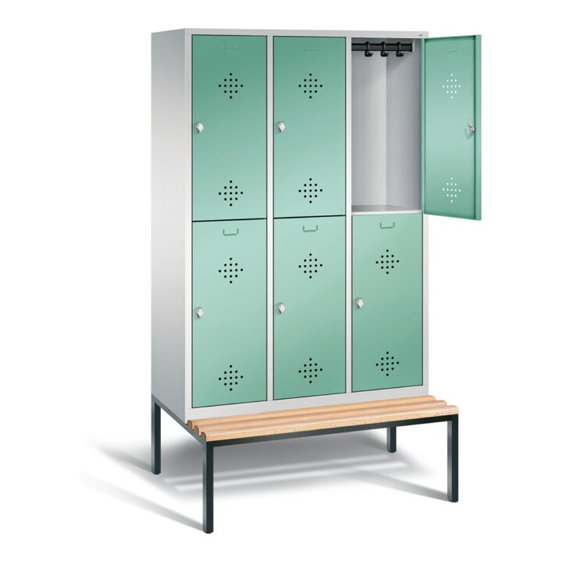 C+P Spind doppelstöckig Classic, H2090xB1200xT815mm, Front Lichtgrün, Korpus Lichtgrau, Gestell Schwarzgrau (8350-32)