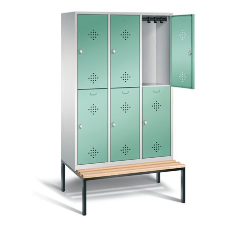 C+P Spind doppelstöckig Classic, H2090xB1200xT815mm, Front Lichtgrün, Korpus Lichtgrau, Gestell Schwarzgrau (8350-32)